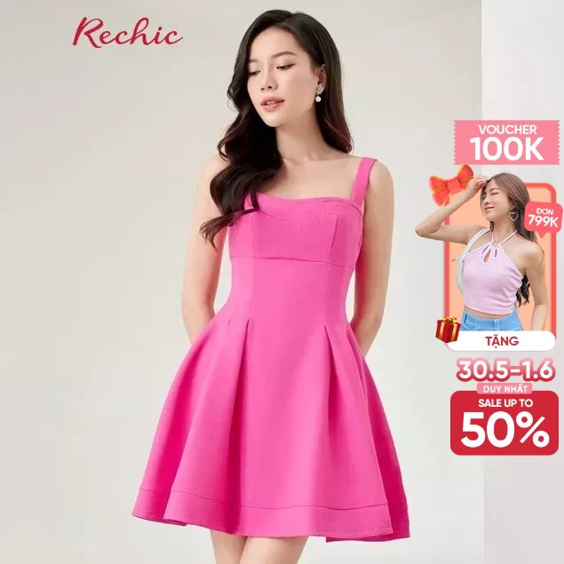 RECHIC Đầm Ngắn Bona kiểu hai dây chiết eo trẻ trung gợi cảm