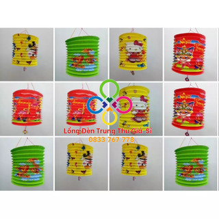 10 Cái Lồng đèn giấy hình trụ Size Trung có họa tiết cho bé rước đèn Trung thu - Lồng đèn giấy trang trí Trung thu