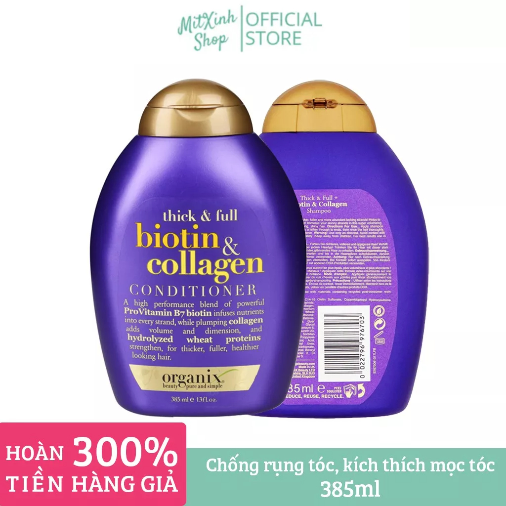 Bộ Dầu Xả Và Dầu Gội Ogx Biotin & Collagen 385ml phục hồi hư tóc xơ và ngăn rụng tóc - Cam kết hàng chính hãng