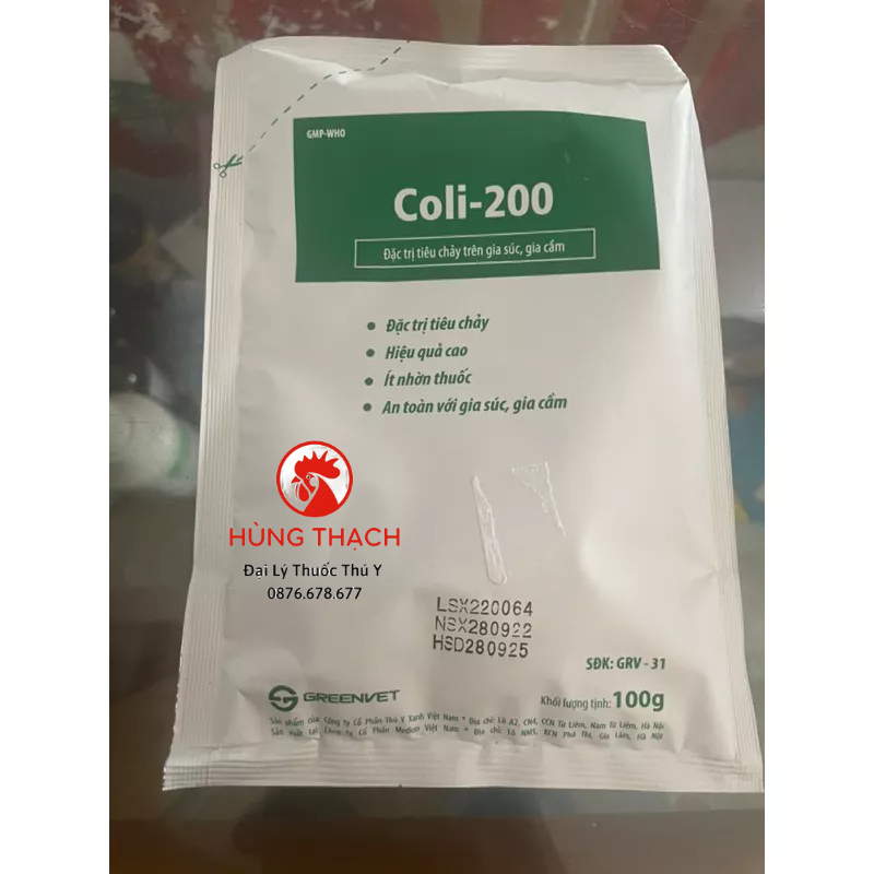 Coli 200 gói 100gr tiêu chảy, viêm ruột, viêm dạ dày gia súc, gia cầm chăm sóc vật nuôi [HSD 2025]