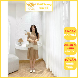 Váy Dáng Xòe Đuôi Cá Xếp Ly Phom Rộng Chất Mát GOSS GV18 Váy Màu Basic Phối Vạt Trắng Cách Điệu Xinh Xắn