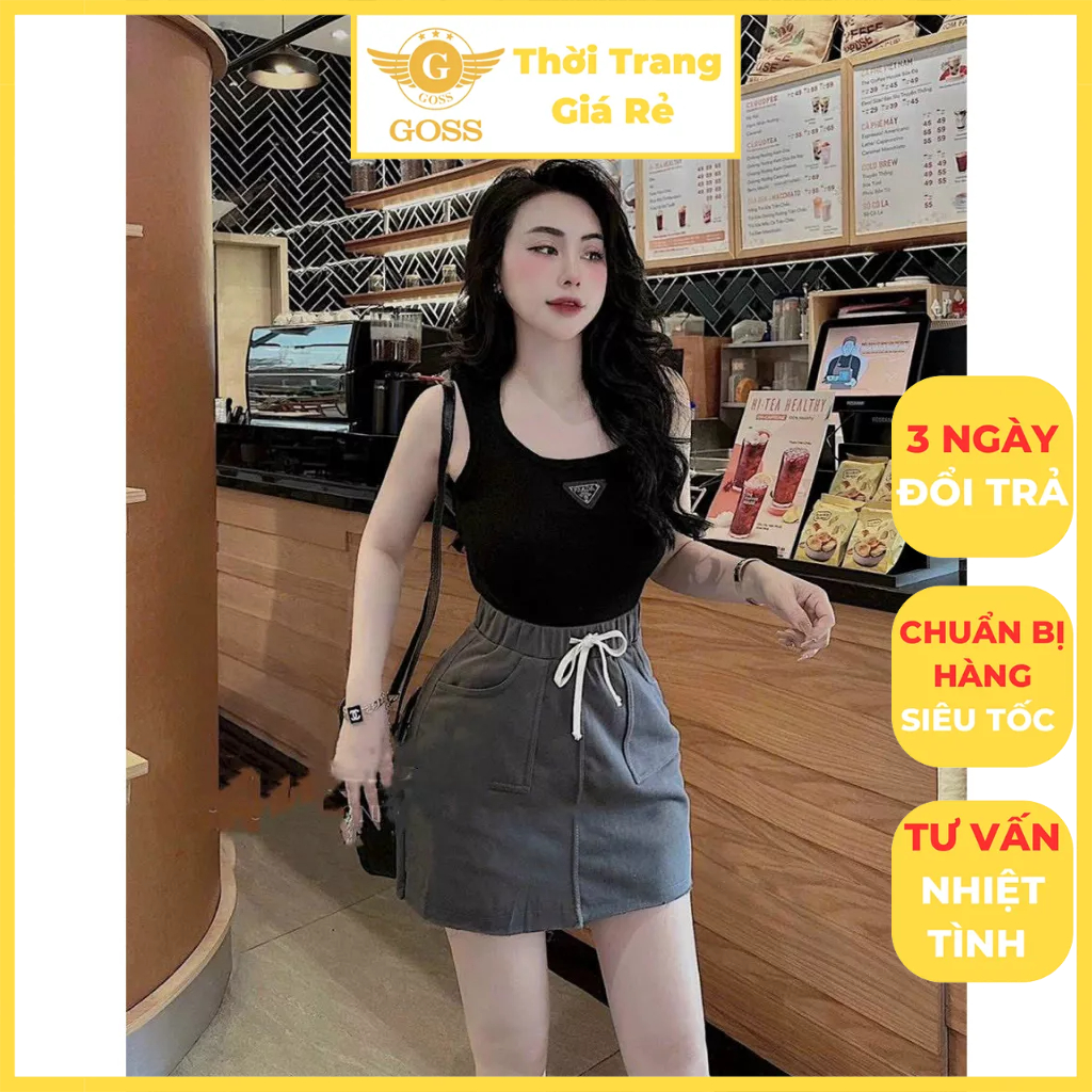 Áo Ba Lỗ Nữ Phối Logo Ngực Cá Tính Basic Mùa Hè Sang Chảnh GOSS GA166 Áo Sát Nách Nữ Không Tay Đi Chơi