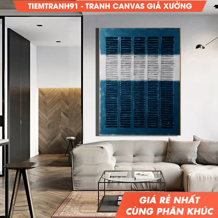 Tranh treo tường, Wabi Sabi Art Blue Wall Art 3D Texture Painting Blue Minimalist Painting Blue Abst