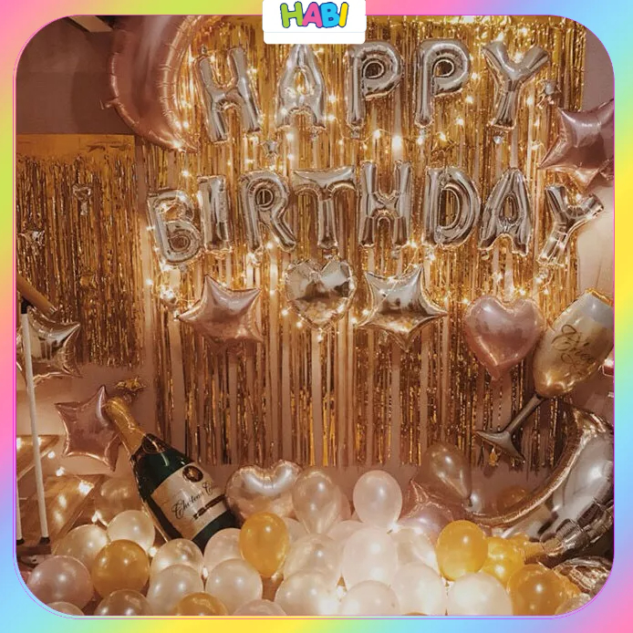 Combo trang trí sinh nhật HAPPY BIRTHDAY+50 bong bóng giá rẻ tặng đủ đồ phụ kiện cho bé trai,gái và người lớn CB40+CB68