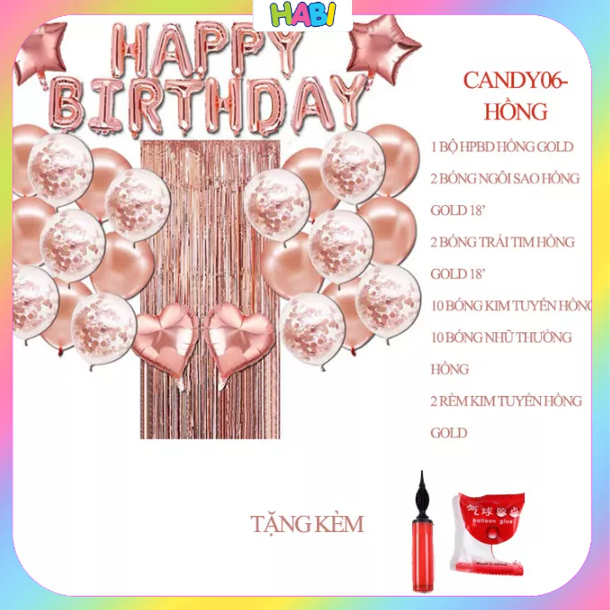 Combo trang trí sinh nhật HAPPY BIRTHDAY+50 bong bóng giá rẻ tặng đủ đồ phụ kiện cho bé trai,gái và người lớn CB40+CB68