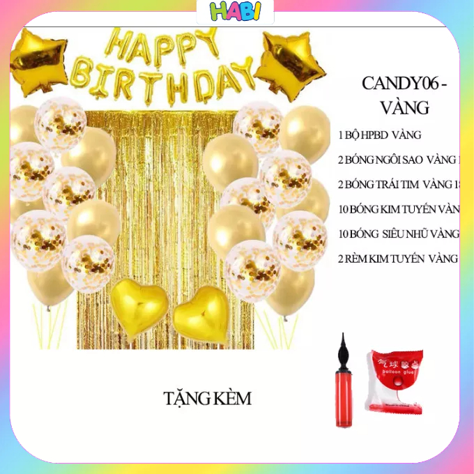 Combo trang trí sinh nhật HAPPY BIRTHDAY+50 bong bóng giá rẻ tặng đủ đồ phụ kiện cho bé trai,gái và người lớn CB40+CB68