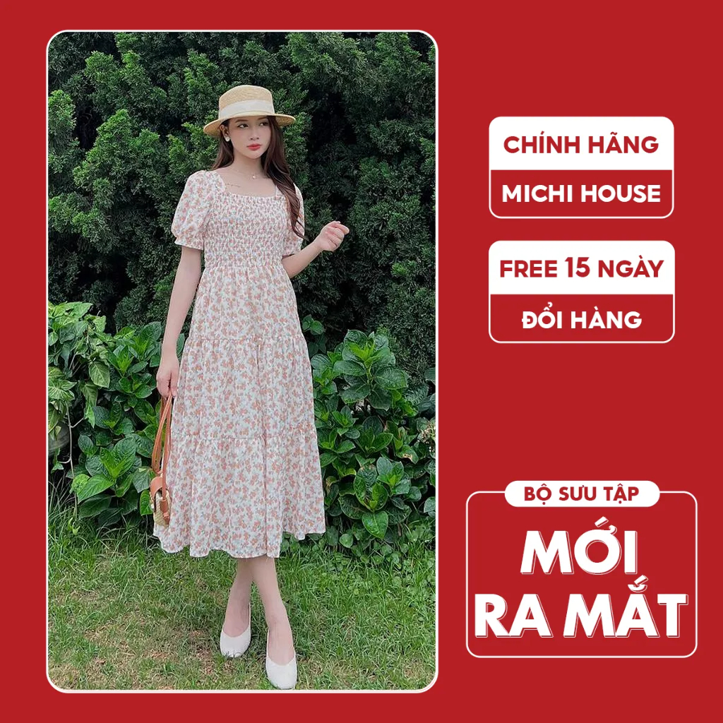 Đầm Babydoll Suông Hoa Nhí Michi House Váy Xuông Vintage Cổ Vuông Dáng Dài Qua Gối Maxi Freesize Bầu Mặc Xinh V629