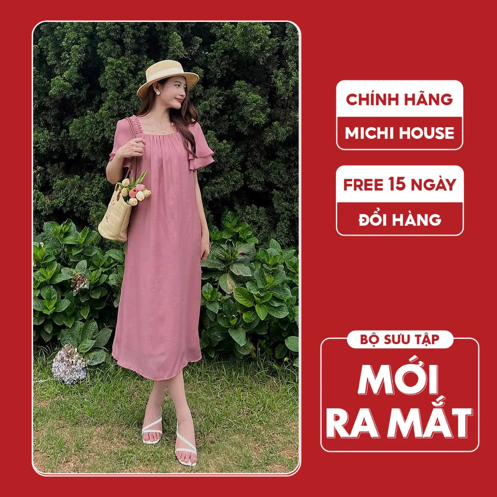 Đầm Suông Maxi Michi House Váy Hồng Xuông Đi Biển Dáng Dài Qua Gối Bồng Bềnh Basic Freesize Bầu Mặc Xinh V631