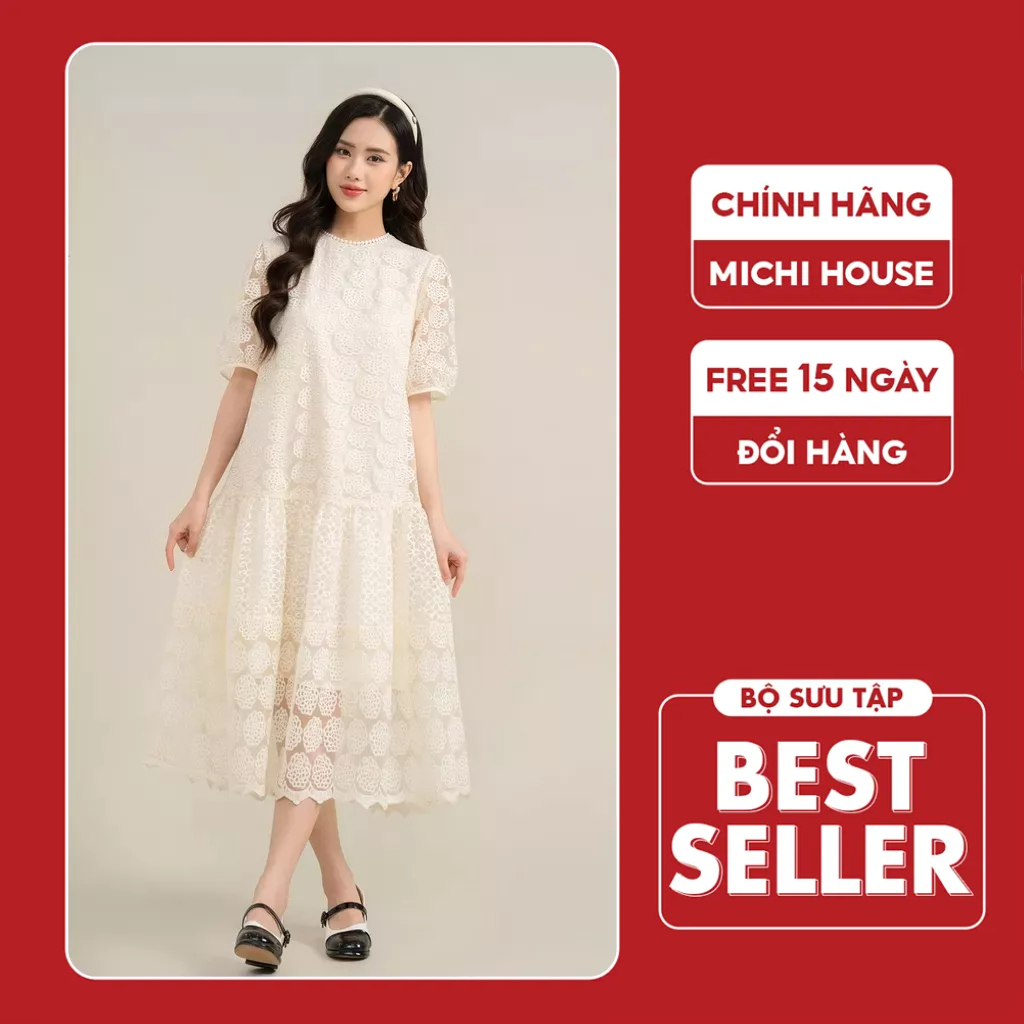 Đầm Suông Babydoll Michi House Váy Xuông Maxi Màu Trắng Đi Biển Dáng Dài Qua Gối Freesize Bầu Mặc Xinh Freesize V593