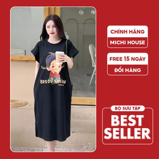 Đầm thun suông michi house váy thun xuông phong cách hàn quốc dáng dài maxi có bigsize đến 75kg bầu mặc xinh v598