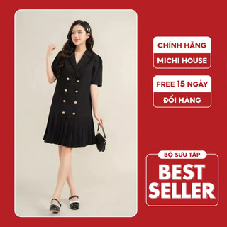 Đầm Suông Công Sở Michi House Váy Xuông Đuôi Cá Xếp Ly Cổ Vest Thanh Lịch Dáng Dài Đến Gối Freesize Mặc Bầu Xinh V587