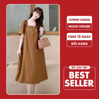 Váy Đi Biển Maxi Dáng Suông MICHI House Đầm Xuông Đi Biển Maxi Dài Qua Gối Vintage Cổ Vuông Che Bầu Khuyết Điểm Tốt V375