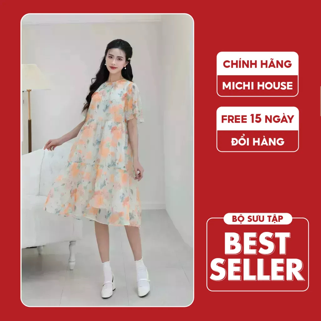 Đầm Babydoll Dáng Suông Michi House Váy Xuông Hoa Nhí Dáng Dài Qua Gối Điệu Đà Freesize Bầu Mặc Xinh V574