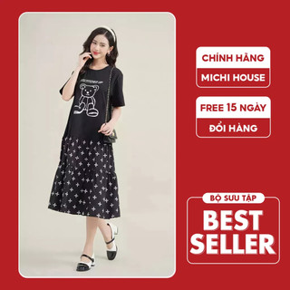 Đầm Thun Suông Michi House Váy Xuông Đuôi Cá Phong Cách Hàn Quốc Hoa Nhí Vintage Thoải Mái Freesize Bầu Mặc Xinh V583