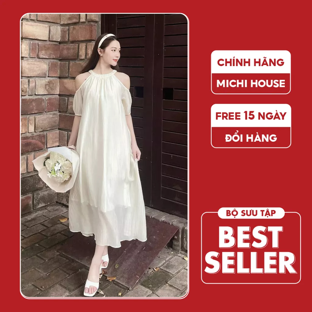 Đầm Maxi Đi Biển Dáng Suông Michi House Váy Xuông Màu Trắng Tiểu Thư Dáng Dài Maxi Qua Gối Freesize Bầu Mặc Xinh V611