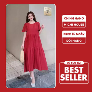 Đầm Babydoll Dáng Suông Dài MICHI House Váy Xuông Thiết Kế Dáng Tầng Dài Qua Gối Chất Đũi Mát Che Khuyết Điểm Tốt V447