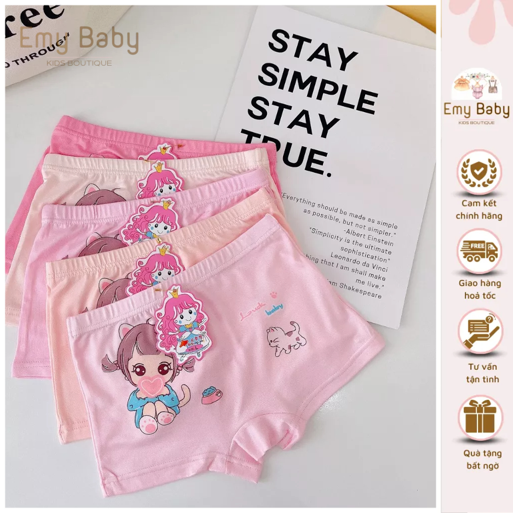 Quần Chip Đùi/Quần Lót Bé Gái Họa Tiết Dễ Thương Chất Cotton Kháng Khuẩn, Mềm Mịn Dành Cho Bé 12-26kg