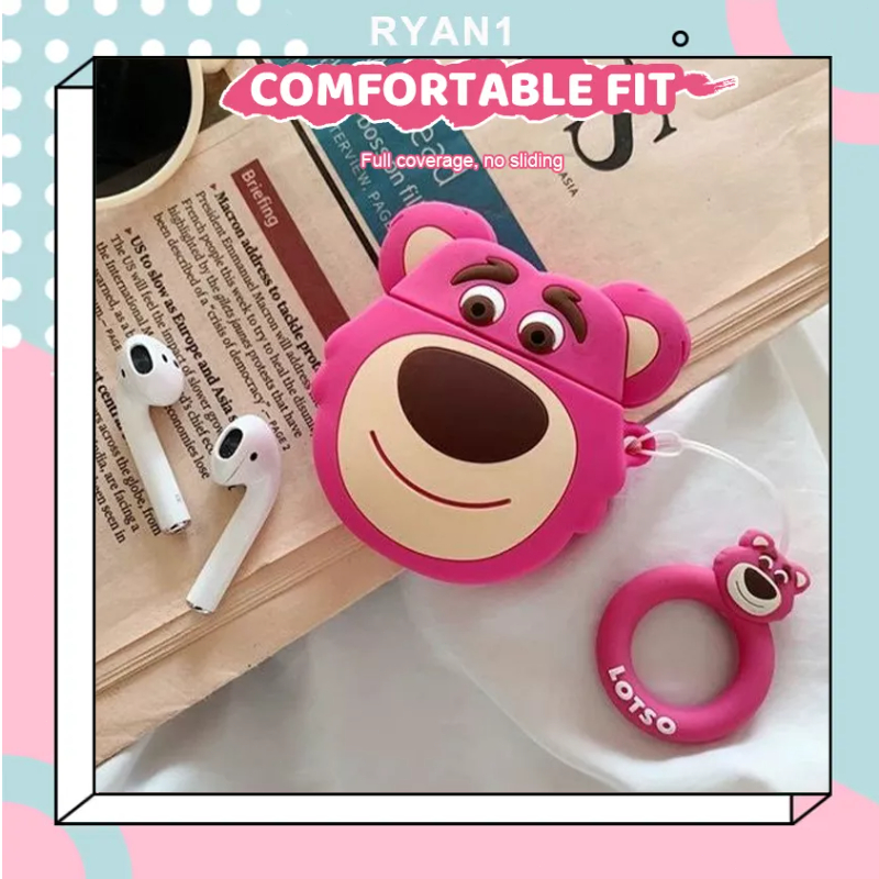 Vỏ Bảo Vệ Hộp Sạc Tai Nghe Bluetooth Airpods 1 2 3 Pro bằng Sillicon Hình Gấu Dâu Lotso Dễ Thương-RN