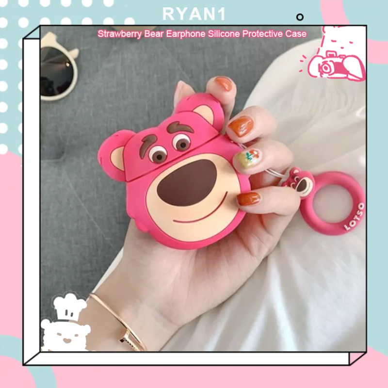 Vỏ Bảo Vệ Hộp Sạc Tai Nghe Bluetooth Airpods 1 2 3 Pro bằng Sillicon Hình Gấu Dâu Lotso Dễ Thương-RN
