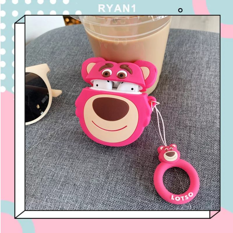 Vỏ Bảo Vệ Hộp Sạc Tai Nghe Bluetooth Airpods 1 2 3 Pro bằng Sillicon Hình Gấu Dâu Lotso Dễ Thương-RN