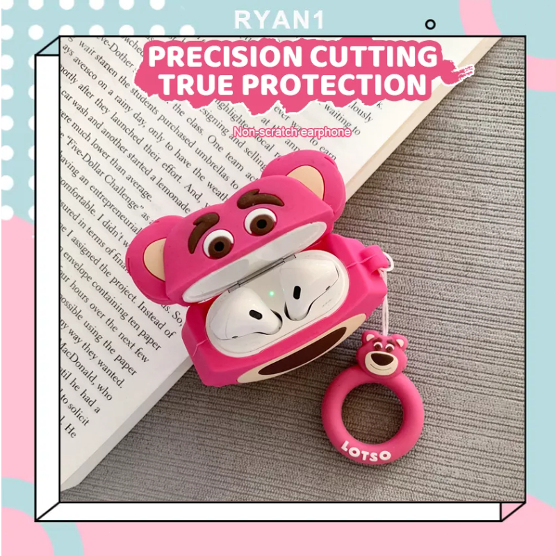 Vỏ Bảo Vệ Hộp Sạc Tai Nghe Bluetooth Airpods 1 2 3 Pro bằng Sillicon Hình Gấu Dâu Lotso Dễ Thương-RN