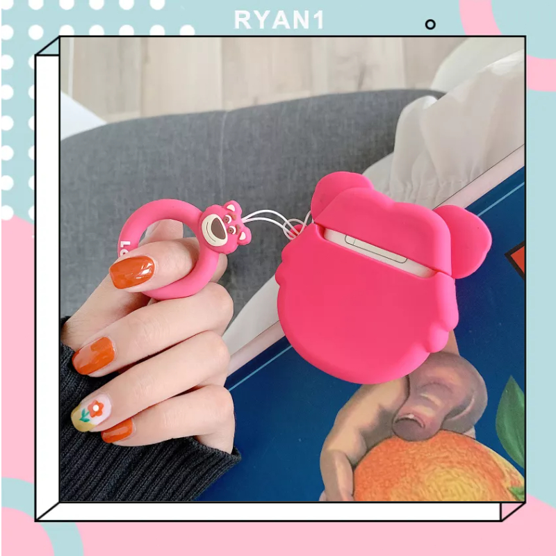 Vỏ Bảo Vệ Hộp Sạc Tai Nghe Bluetooth Airpods 1 2 3 Pro bằng Sillicon Hình Gấu Dâu Lotso Dễ Thương-RN
