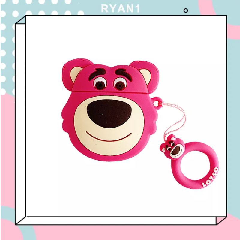 Vỏ Bảo Vệ Hộp Sạc Tai Nghe Bluetooth Airpods 1 2 3 Pro bằng Sillicon Hình Gấu Dâu Lotso Dễ Thương-RN