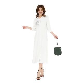 Đầm sơ mi cổ đức chun 1 bên VIEN TRAN V63I20Q003 (ảnh thật ở cuối)