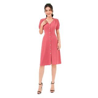 Đầm LAMER Dáng A Nhún Vai Nẹp Cúc L63R21H010
