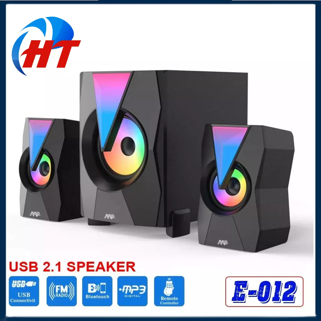 Loa 2.1 AAP E011, E012 LED Chính hãng (AUX, Bluetooth, USB, Thẻ nhớ, FM ) - HT