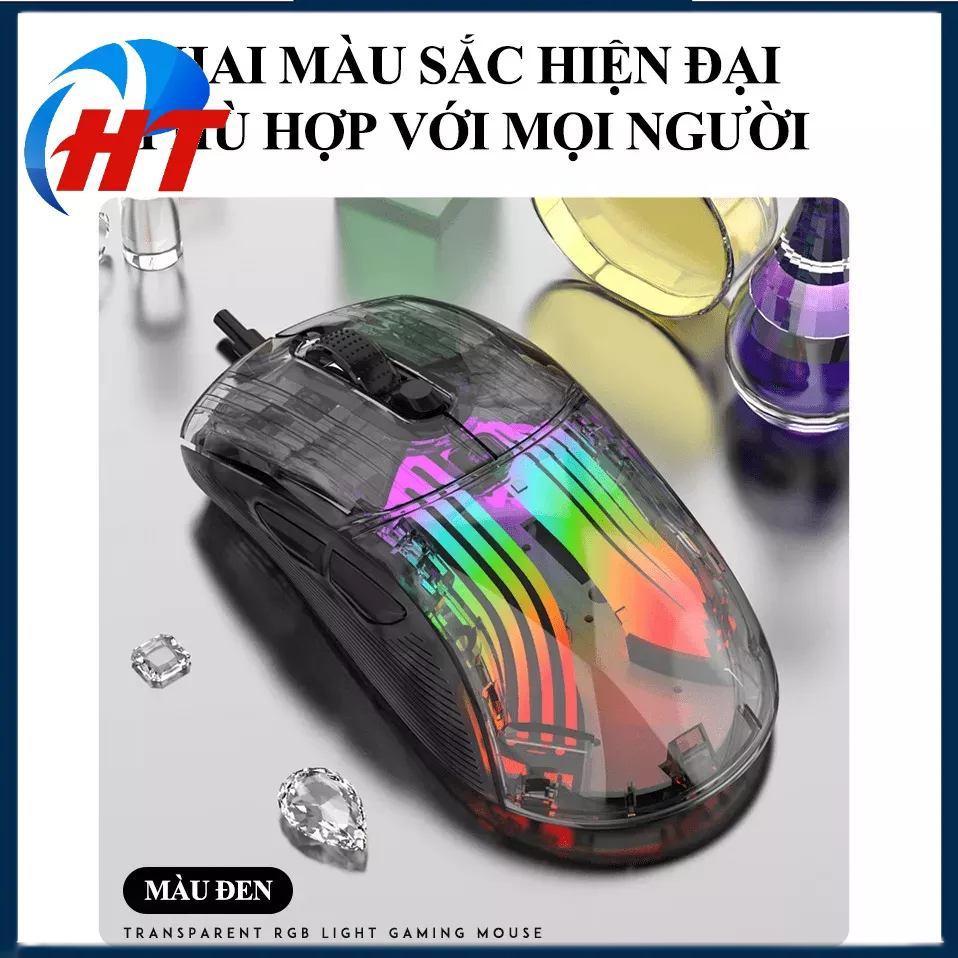 Chuột chơi game có dây XUNFOX XYH10 thiết kế trong suốt với đèn led RGB - HT