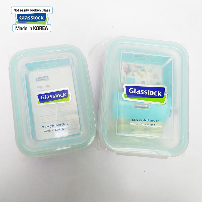 [GLASSLOCK] Bộ hộp cơm thủy tinh 1000ml chia ngăn và 400ml túi xanh - Made in Korea