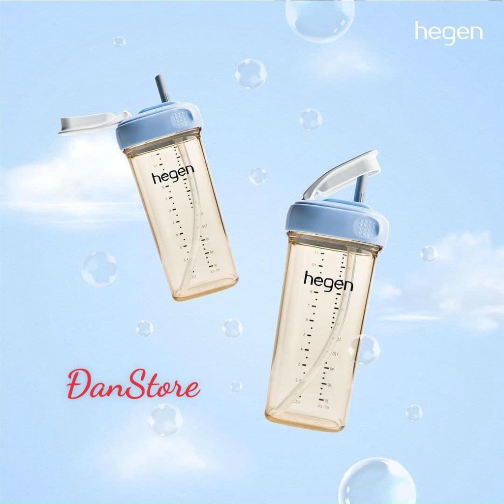 Bình sữa hegen có ống hút chính hãng màu xanh hồng ghi, Bình tập hút Hegen 330ml chính hãng
