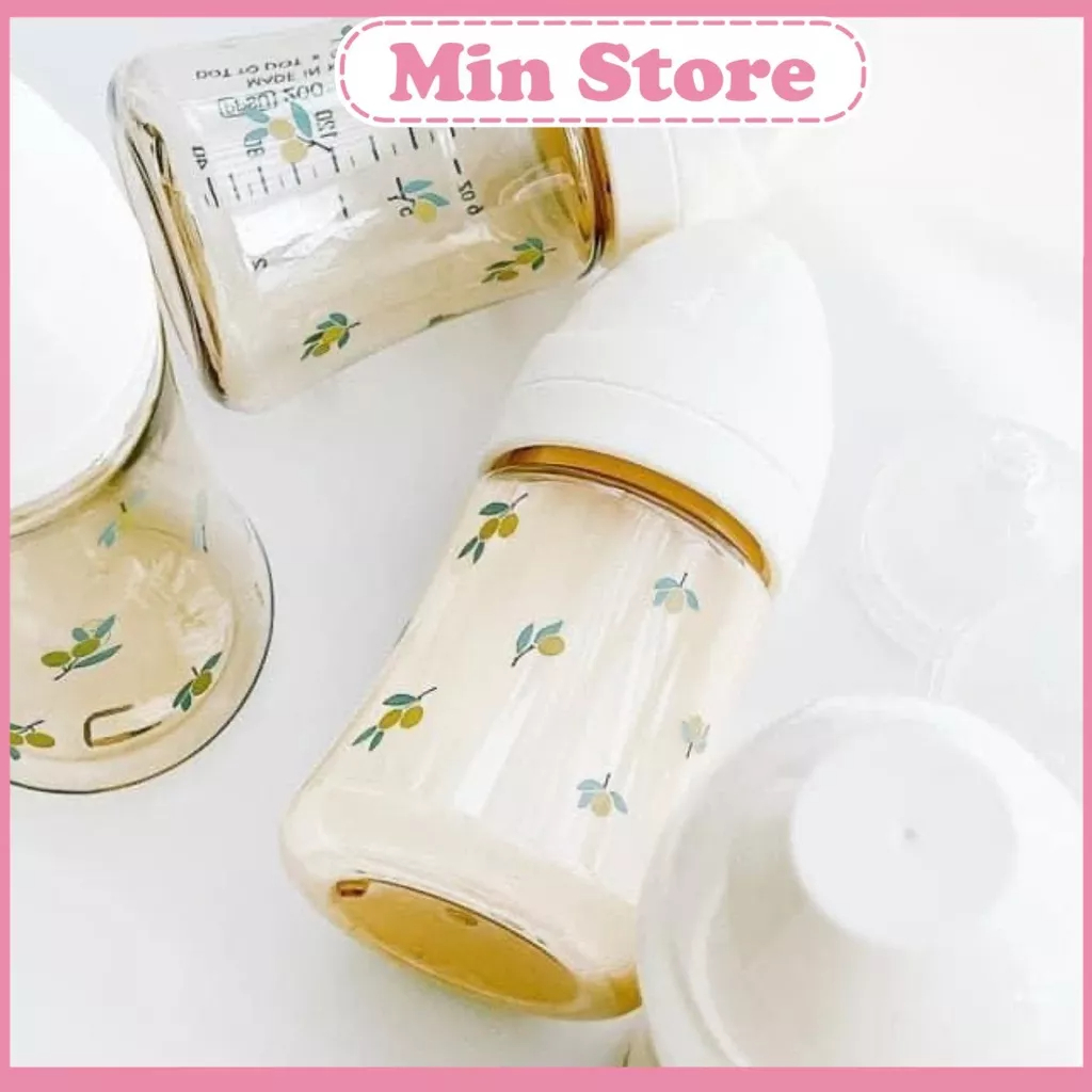 Tách set- Bình sữa Grosmimi Gấu Olive  200ml 300ml PPSU núm ti siêu mềm Hàn Quốc, Bình sữa họa tiết gấu Hàn