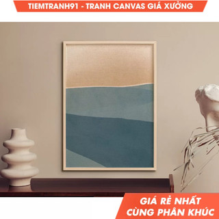 Tranh treo tường, Abstract Ocean Horizon Wall Art, Blue Beige Wall Art, Blue Coastal Ocean Art, tặng kèm đinh treo.