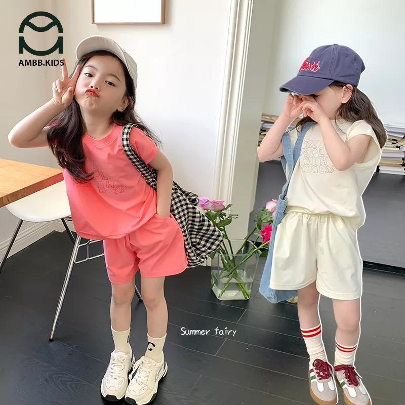 Bộ quần áo thể thao cộc tay cho bé gái AMBB KIDS chất cotton mềm mát, thấm mồ hôi, thân thiện với da bé
