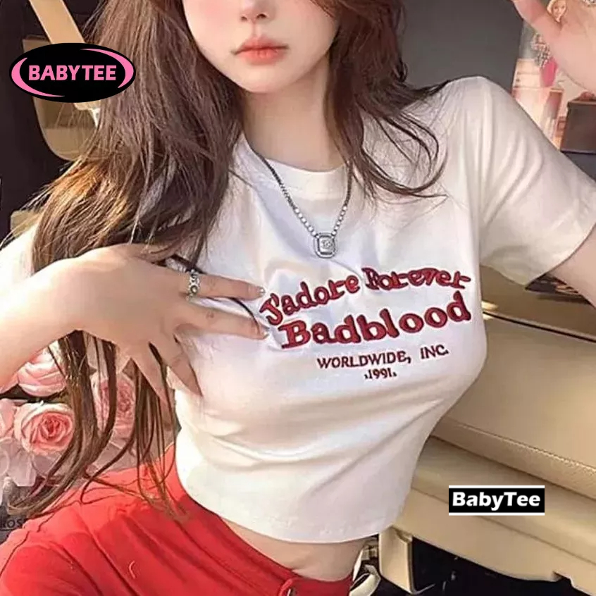 Áo Croptop ôm body nữ BAD BLOOD 1991 cổ tròn tay ngắn BABY TEE, Áo thun crt kiểu sexy in chất borip đẹp