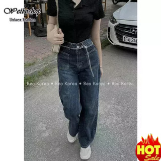 QUẦN JEANS SUÔNG NỮ ỐNG ĐỨNG ( kèm dây xích ) Phong Cách Cá Tính Trẻ Trung  🔥Hot🔥