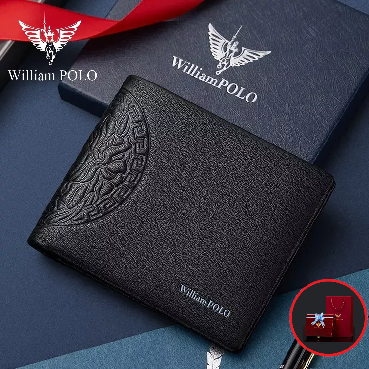 Ví Nam Da Bò Thật 100% Cao Cấp Hàng Hiệu WilliamPOLO, Bóp Nam Cao Cấp WV396 Hộp Gỗ Làm Quà Tặng, Quà Biếu