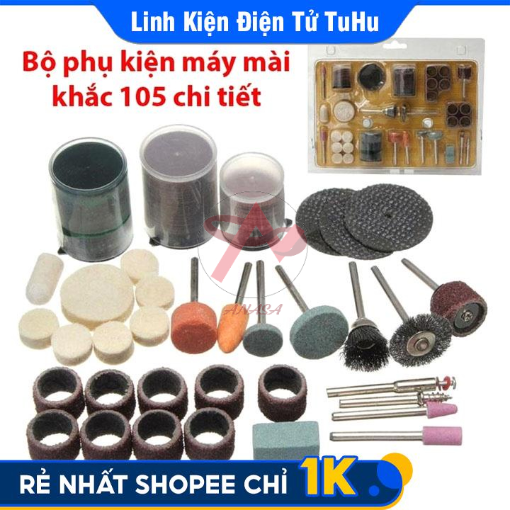 Bộ Phụ Kiện Máy Khoan Mài Đa Năng 105 Chi Tiết - Đĩa Cắt - Mũi Mài Mini - Nỉ Đánh Bóng