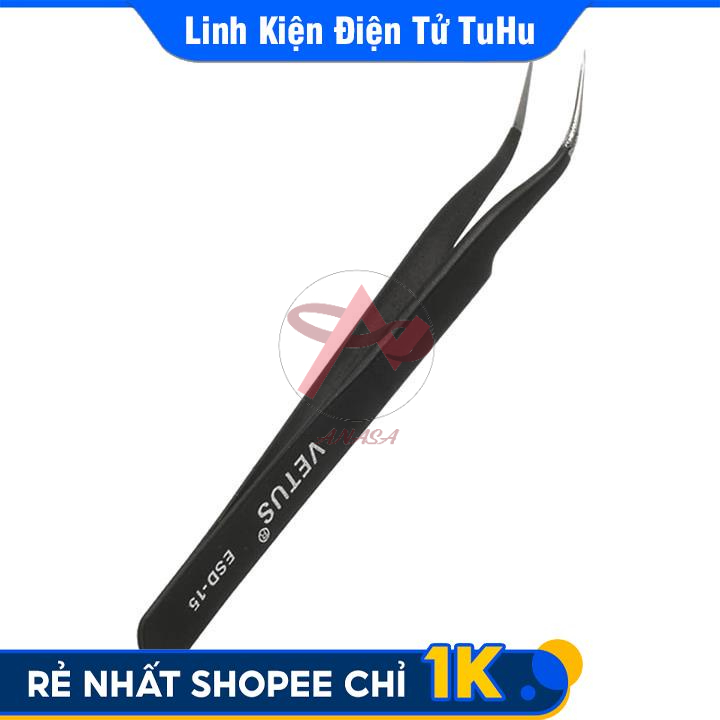 Nhíp Kẹp Linh Kiện Chống Tĩnh Điện Vetus Đen - Loại Cong ESD-15