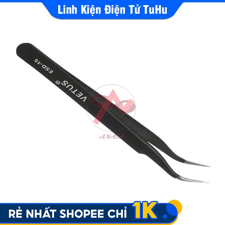 Nhíp Kẹp Linh Kiện Chống Tĩnh Điện Vetus Đen - Loại Cong ESD-15