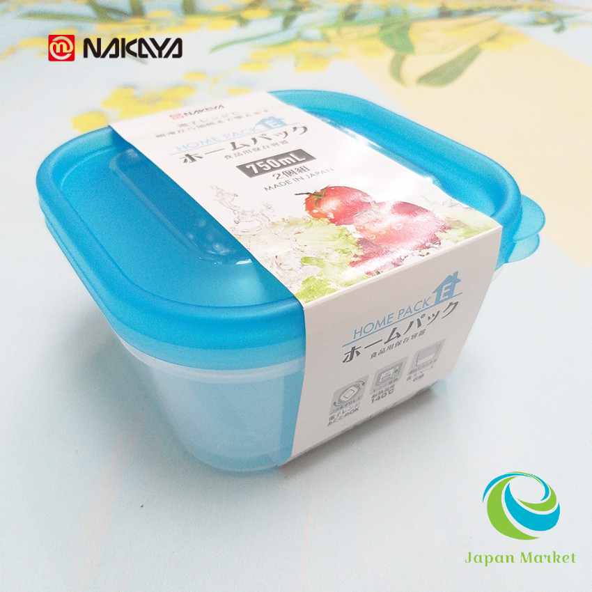 Bộ 2 hộp nhựa Nakaya Nhật Bản chịu nhiệt lò vi sóng 750ml nắp xanh
