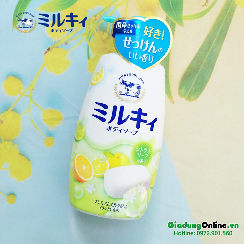 Sữa tắm dưỡng da Milky Cow hương cam chanh 550ml Hàng Nhật nội địa