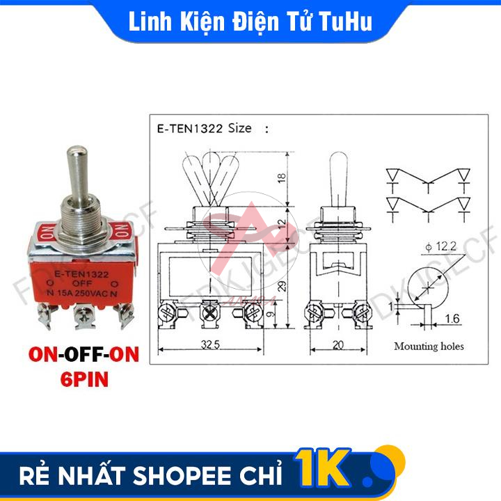 Công Tắc Gạt Đôi E-TEN 1221 15A/250V 2 Chế Độ ON-OFF 4P