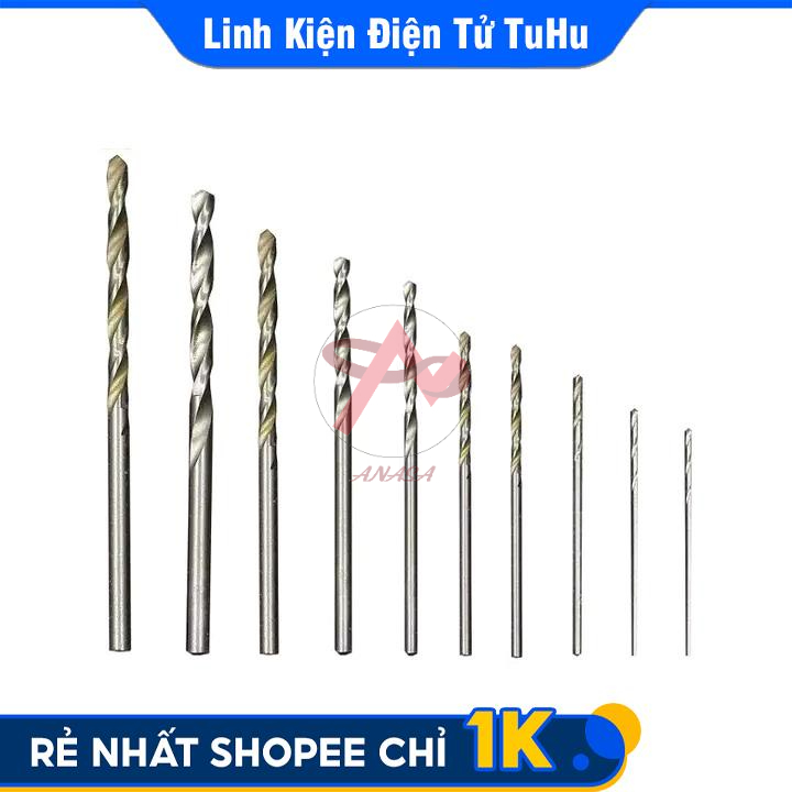 Combo 22 Loại Mũi Khoan (0.5-0.6-0.7-0.8-0.9-1.0-1.2-1.5-2.0-3.0-5.0 Mỗi Loại 2 Chiếc)
