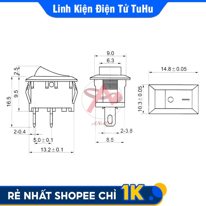 Công Tắc Bập Bênh KCD1-11 2 Chân 3A-250V