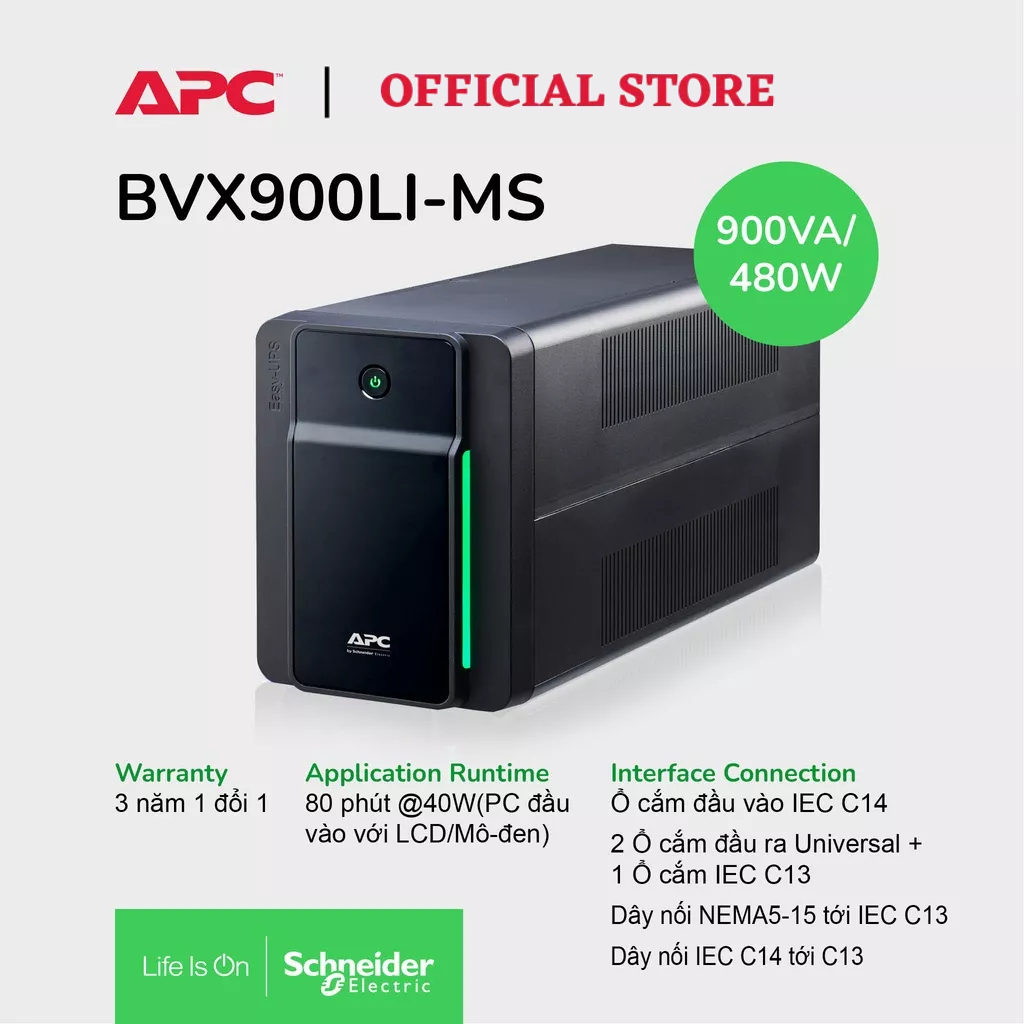 Bộ lưu điện APC by Schneider Electric UPS 900VA 230V & ổn áp BVX900LI-MS