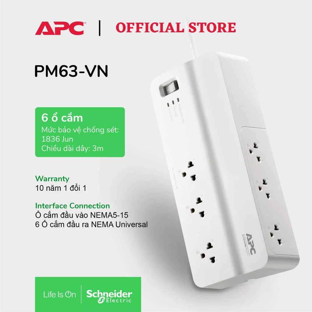 [FREESHIP] Ổ cắm chống xung sét APC by Schneider Electric PM63-VN