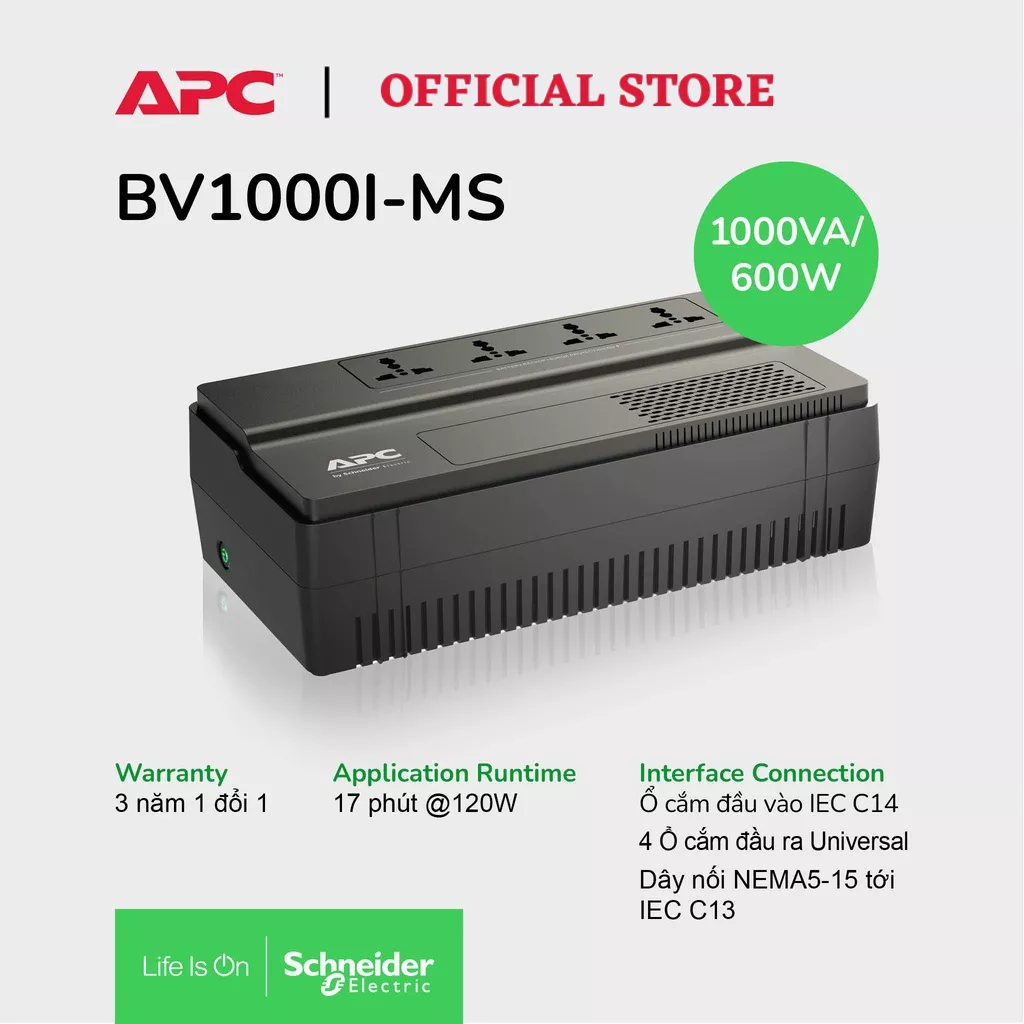  Bộ lưu điện APC by Schneider Electric Easy UPS BV1000I-MS 1000VA, 230V & ổn áp